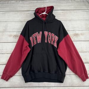 Brandy Melville New York Colorblock Hoodie Sweatshirt Womens One Size Black Red